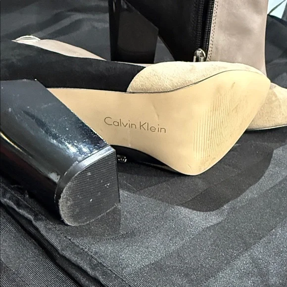 Calvin Klein Black and Beige Heeled Boots - Picture 3 of 11